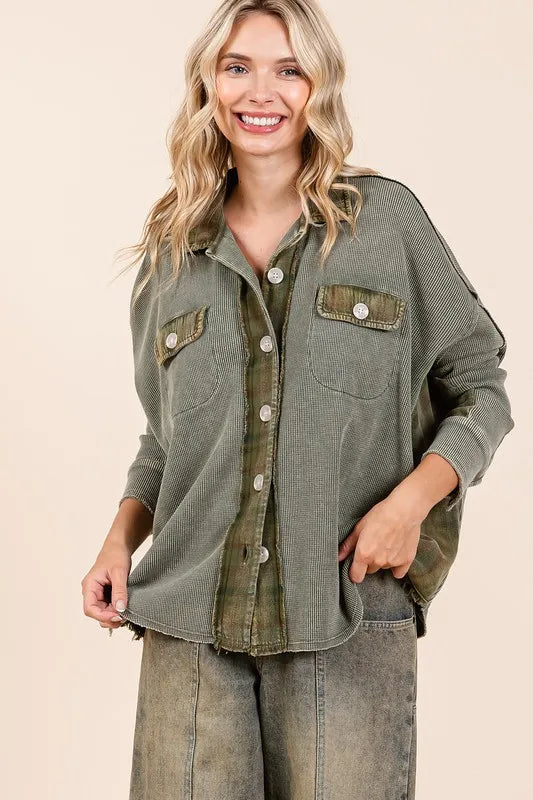 Mittoshop Mineral Washed Plaid Button Down Shacket Secondary image