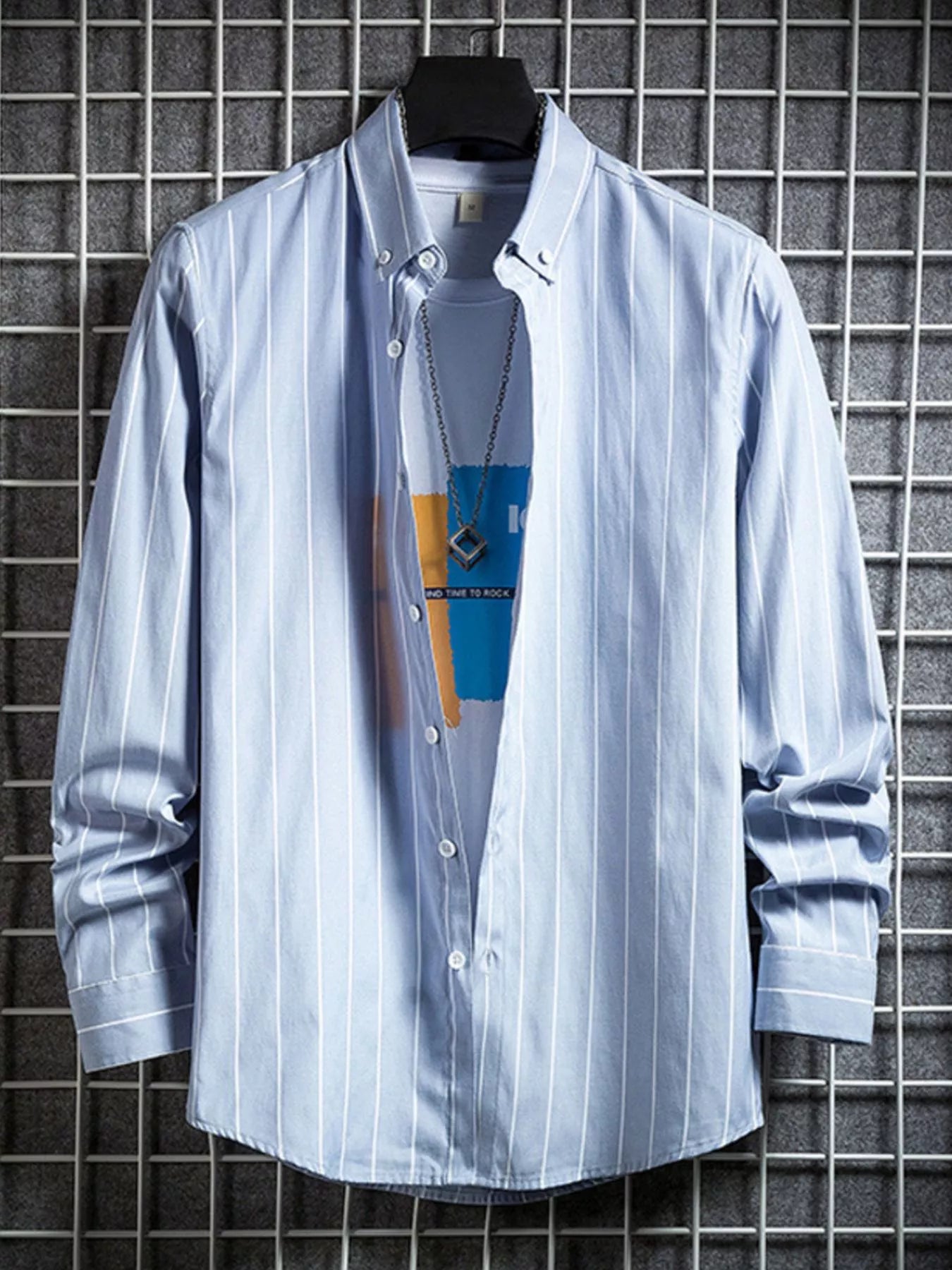 Men's Plus Size Casual Striped Long Sleeve Shirt Secondary image