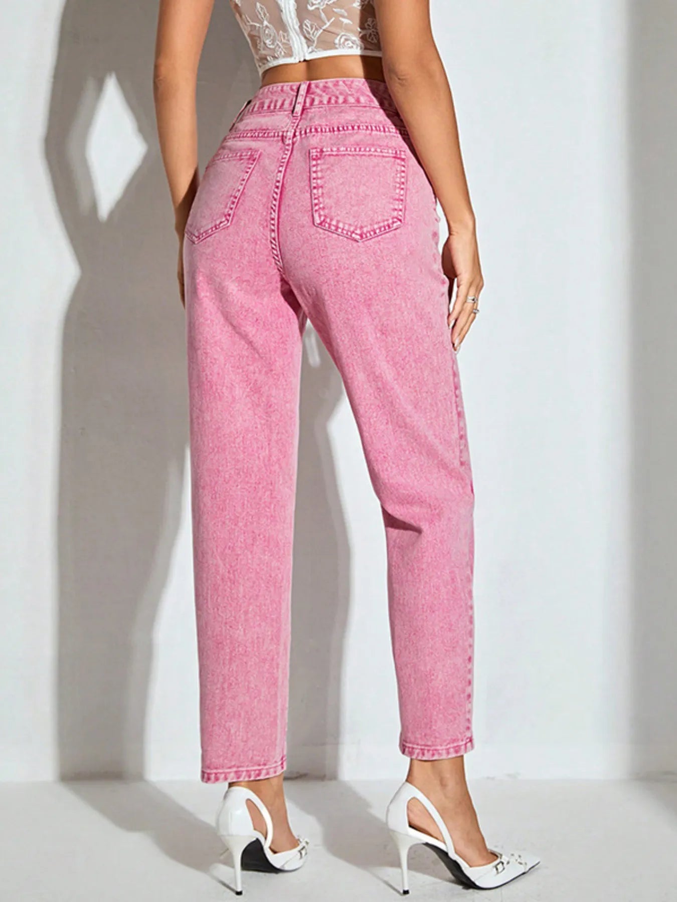 High-Waisted Wash Straight Leg Jeans Secondary image