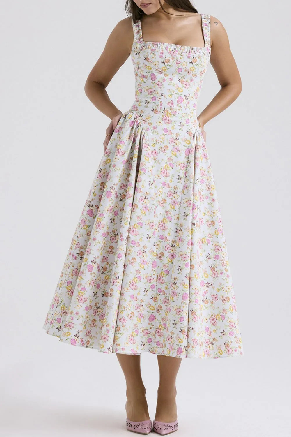 Floral Square Neck Wide Strap Midi Dress Secondary image