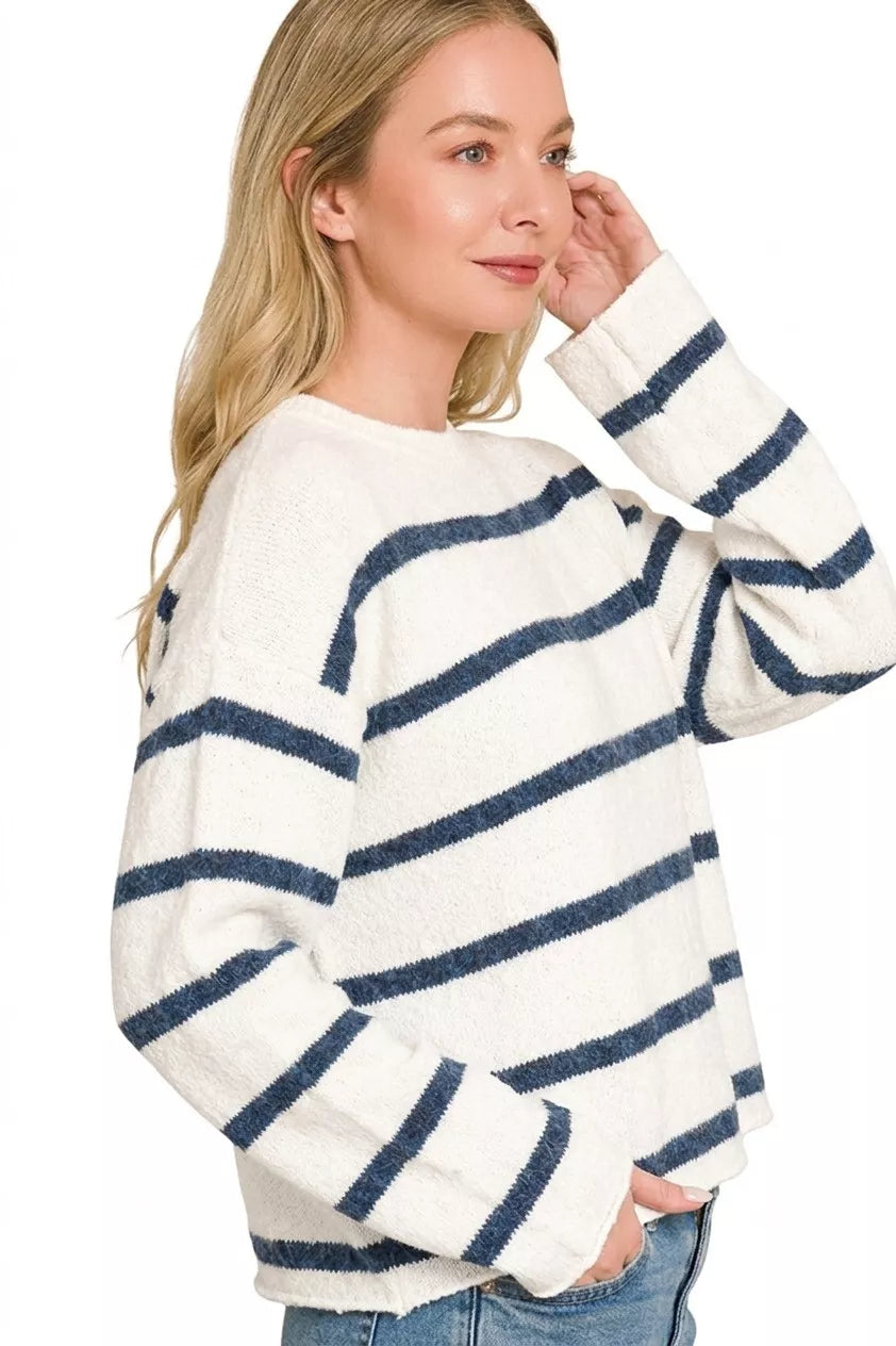 Zenana Wool Blend Striped Sweater Secondary image